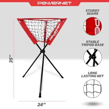 PowerNet Baseball & Softball Ball Caddy, Portable Batting Practice Caddy Holds up to 60 Baseballs, Softballs, or Weighted Balls for Training and Drills (Red)