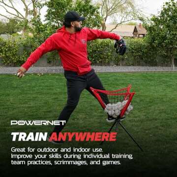 PowerNet Baseball & Softball Ball Caddy, Portable Batting Practice Caddy Holds up to 60 Baseballs, Softballs, or Weighted Balls for Training and Drills (Red)