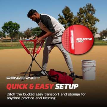 PowerNet Baseball & Softball Ball Caddy, Portable Batting Practice Caddy Holds up to 60 Baseballs, Softballs, or Weighted Balls for Training and Drills (Red)
