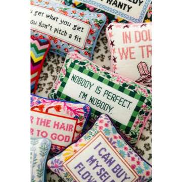 FURBISH Handmade Needlepoint Decorative Throw Pillow - Not Needy - 9" x 15" - Small Embroidered Accent Pillow for Bed, Chair, Couch, Sofa - Aesthetic Room Decor