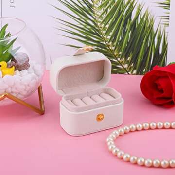 iSuperb Mini Daily Use Ring Box Small Travel Jewelry Box PU Leather jewlerrying Display Holder Portable Ring Storage Box for Women (White)