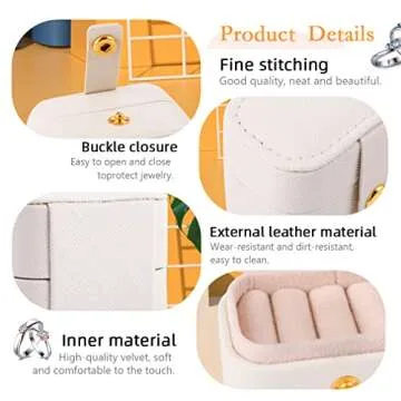 iSuperb Mini Daily Use Ring Box Small Travel Jewelry Box PU Leather jewlerrying Display Holder Portable Ring Storage Box for Women (White)
