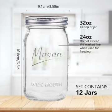 Galssmagic Mason Jars 32 oz,12 Pack Quart Wide Mouth Mason Jar With Airtight Lids,Glass Canning Jars...