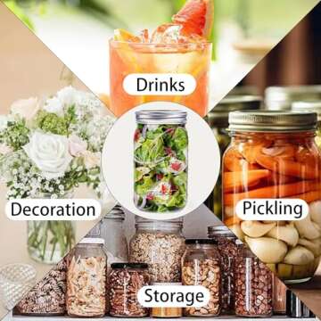 Galssmagic Mason Jars 32 oz,12 Pack Quart Wide Mouth Mason Jar With Airtight Lids,Glass Canning Jars for Fermenting, Pickling,Meal Prep,Overnight Oats & Centerpieces