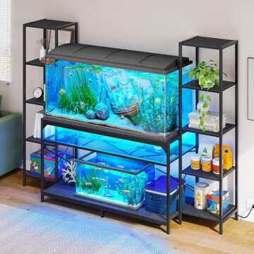 DWVO 55-75 Gallon Aquarium Stand with Power Outlets & LED Light, Display Stand for Turtle Tank, Rept...