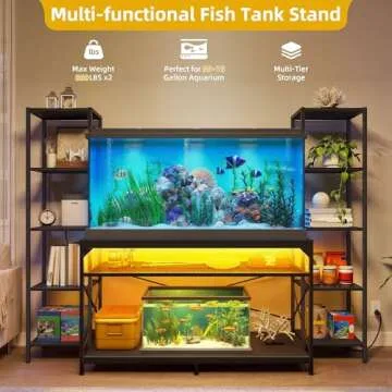 DWVO 55-75 Gallon Aquarium Stand with Power Outlets & LED Light, Display Stand for Turtle Tank, Reptile Terrarium, Heavy Duty Metal Fish Tank Stand Suitable for Living Room, Entryway, 860LBS Capacity