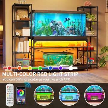 DWVO 55-75 Gallon Aquarium Stand with Power Outlets & LED Light, Display Stand for Turtle Tank, Reptile Terrarium, Heavy Duty Metal Fish Tank Stand Suitable for Living Room, Entryway, 860LBS Capacity