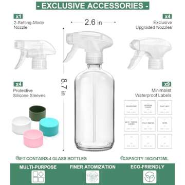 GMISUN Glass Spray Bottles for Cleaning, Spray Bottles for Cleaning Solutions 16oz, Reusable Spray B...