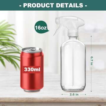 GMISUN Glass Spray Bottles for Cleaning, Spray Bottles for Cleaning Solutions 16oz, Reusable Spray Bottle for Plants, 4Pack Clear Cleaning Spray Bottle - 4 No Leak Nozzles, Silicone Sleeve, Labels