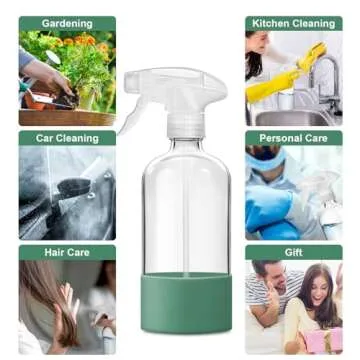 GMISUN Glass Spray Bottles for Cleaning, Spray Bottles for Cleaning Solutions 16oz, Reusable Spray Bottle for Plants, 4Pack Clear Cleaning Spray Bottle - 4 No Leak Nozzles, Silicone Sleeve, Labels