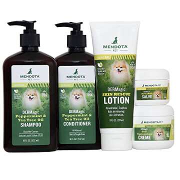 DERMagic System Skin Condition Kit for Pets - Peppermint & Tea Tree Oil Shampoo, Conditioner, Skin Rescue Lotion, Hot Spot Salve, Cell Restoration Creme