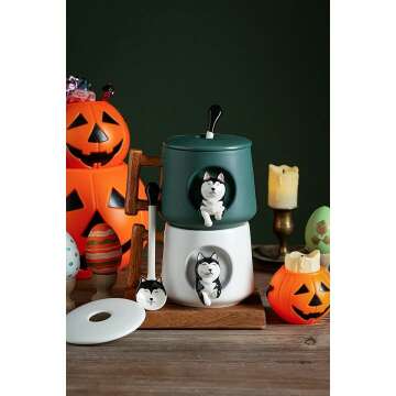 Cute 3D Husky Ceramic Coffee Mug with Lid