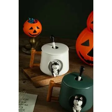 Cute 3D Husky Ceramic Coffee Mug with Lid