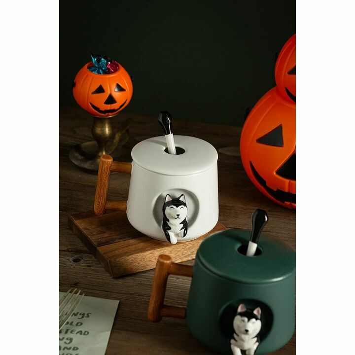 Cute 3D Husky Ceramic Coffee Mug with Lid