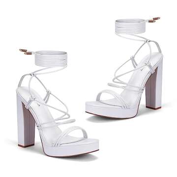 Elisabet Tang Women's Strappy Heeled Sandals, 5 inch Platform Heels Chunky Lace up High Heels Open T...