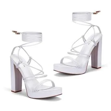 Elisabet Tang Women's Strappy Heeled Sandals, 5 inch Platform Heels Chunky Lace up High Heels Open T...