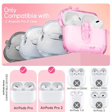 Skyconser Protective Case for AirPods Pro 2 | Pink with Keychain & Stand