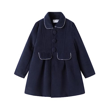 Mud Kingdom Toddler Girls Faux Wool Dress Coats - Navy Blue Outerwear for All Occasions