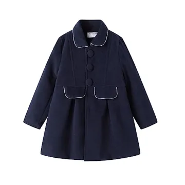 Mud Kingdom Toddler Girls Faux Wool Dress Coats - Navy Blue Outerwear for All Occasions