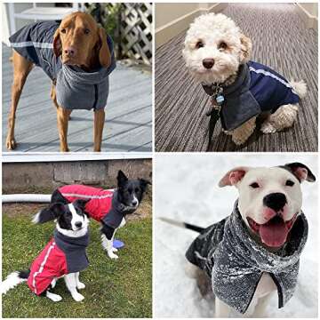 SlowTon Winter Dog Coat, Warm Polar Fleece Lining Doggie Outdoor Jacket with Turtleneck Scarf Reflective Stripe Adjustable Waterproof Windproof Puppy Vest Soft Pet Outfits (XL,Grey)
