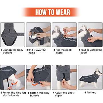 SlowTon Winter Dog Coat, Warm Polar Fleece Lining Doggie Outdoor Jacket with Turtleneck Scarf Reflective Stripe Adjustable Waterproof Windproof Puppy Vest Soft Pet Outfits (XL,Grey)