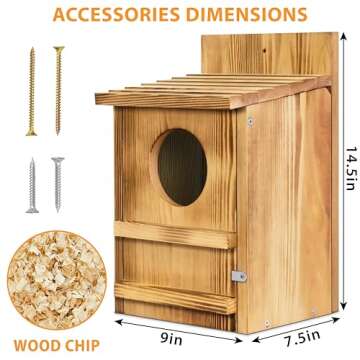 Screech Owl House, Owl Bird Box Large Handmade Wooden Circular Opening Screech Box for Outside with ...
