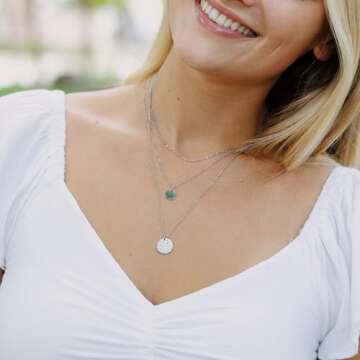 Ldurian Gold Dainty Necklace, Layered Silver Necklaces for Women, 14K White Gold-Plated Disc Necklac Layering Chokers for Women, Dainty Butterfly Stack Jewelry