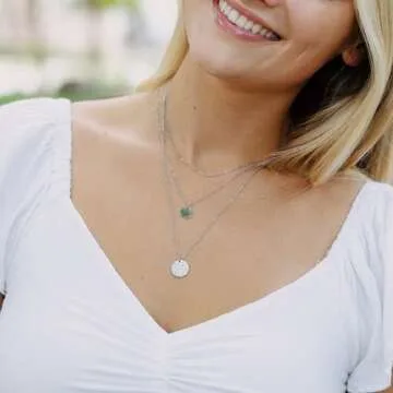 Ldurian Gold Dainty Necklace, Layered Silver Necklaces for Women, 14K White Gold-Plated Disc Necklac Layering Chokers for Women, Dainty Butterfly Stack Jewelry