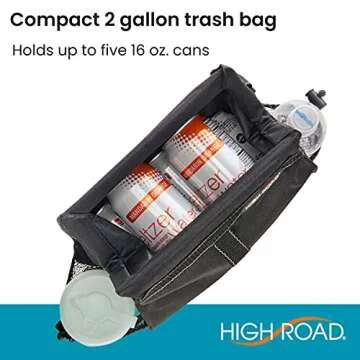 High Road Car Back Seat Trash Bag with Tissue Holder and Cup Holder Pockets - Holds Full Size Tissue Box - 2 Gal Covered Car Trash Can