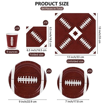 Durony Football Party Set with Plates and Cups 64 Pack