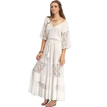 Milumia Women's Bohemian Maxi Dress with Drawstring Waist