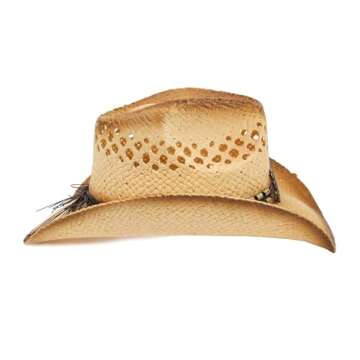 TOVOSO Straw Cowboy Hat for Women and Men with Shape-It Brim, Western Cowboy Hat, Butterfly - Tea Stain