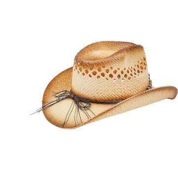 TOVOSO Straw Cowboy Hat for Women and Men with Shape-It Brim, Western Cowboy Hat, Butterfly - Tea Stain