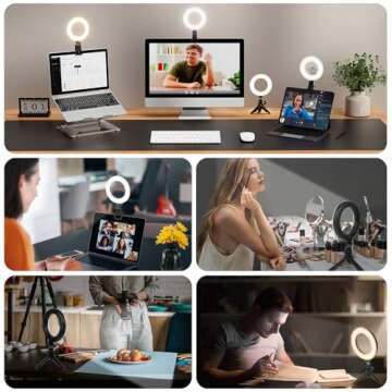 Evershop Ring Light with Tripod Stand,Small Desk Led Circle Lights Clip On Laptop for Video Conferen...