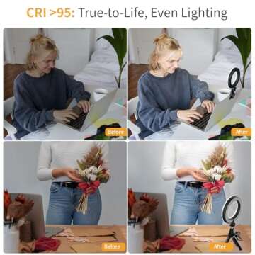 Evershop Ring Light with Tripod Stand,Small Desk Led Circle Lights Clip On Laptop for Video Conference Lighting,Computer Monitor,Zoom Meeting,Recording, Calls,Portable Selfie Light for Webcam,Phone,Pc