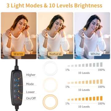Evershop Ring Light with Tripod Stand,Small Desk Led Circle Lights Clip On Laptop for Video Conference Lighting,Computer Monitor,Zoom Meeting,Recording, Calls,Portable Selfie Light for Webcam,Phone,Pc