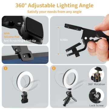 Evershop Ring Light with Tripod Stand,Small Desk Led Circle Lights Clip On Laptop for Video Conference Lighting,Computer Monitor,Zoom Meeting,Recording, Calls,Portable Selfie Light for Webcam,Phone,Pc