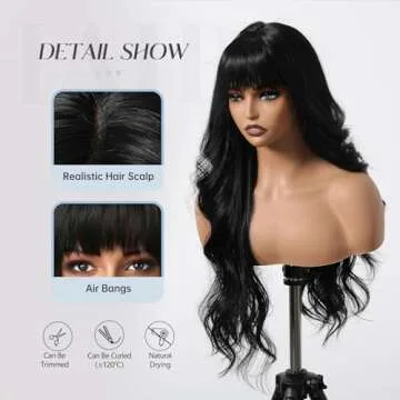 Allbell Wavy Black Wig with Bangs - Affordable & Stylish