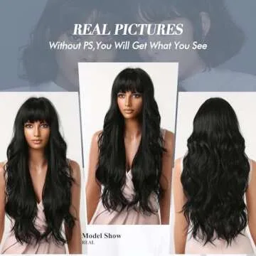 Allbell Wavy Black Wig with Bangs - Affordable & Stylish
