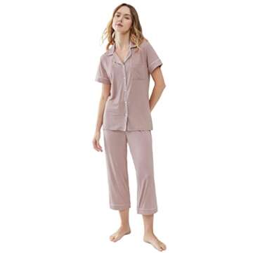 Joyaria Women Viscose Made from Bamboo Pajama Cooling Moisture Wicking Capri Ultra Soft Comfy Pjs Set Hot Flash (Blushing Pink, Medium)
