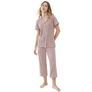 Joyaria Women Viscose Made from Bamboo Pajama Cooling Moisture Wicking Capri Ultra Soft Comfy Pjs Set Hot Flash (Blushing Pink, Medium)