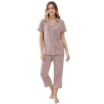 Joyaria Women Viscose Made from Bamboo Pajama Cooling Moisture Wicking Capri Ultra Soft Comfy Pjs Set Hot Flash (Blushing Pink, Medium)