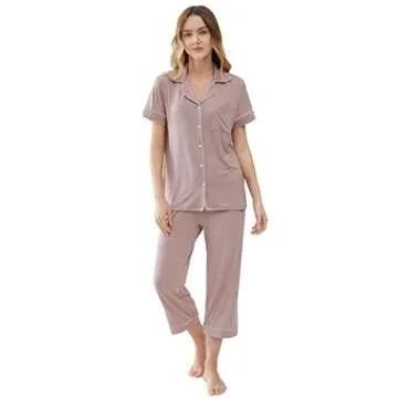 Joyaria Women Viscose Made from Bamboo Pajama Cooling Moisture Wicking Capri Ultra Soft Comfy Pjs Set Hot Flash (Blushing Pink, Medium)