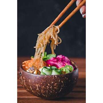 100% Natural Jumbo Coconut Bowl Unique Gift Set. Eco-Friendly Vegan Organic Non-Toxic Reusable Sustainable Smoothie Açai Buddha Kitchen Bowl (Set of 2 Polished Hand-Crafted Handmade Bowls/2 Chopstick)