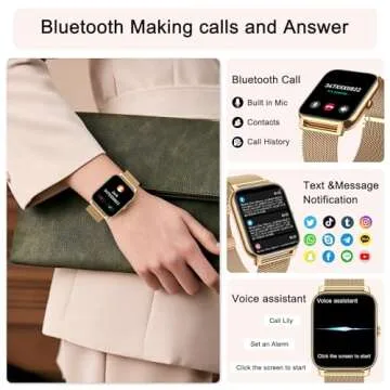 Smart Watch for Women Fitness Tracker: Gold Smart Watches for Women Digital Mens Watches Make/Answer...