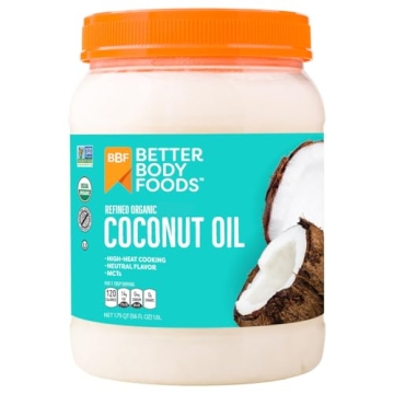 BetterBody Foods Organic Refined Coconut Oil, 56 Fl Oz, All Purpose Oil for Cooking, Baking, Hair an...