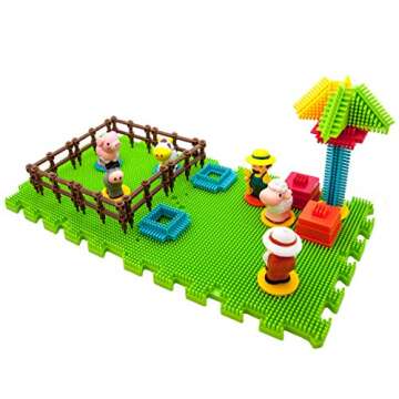 PicassoTiles PTB100 100pcs Hedgehog Shape 3D Building Blocks Tiles Farm Theme Set Learning Playset STEM Toy Set Educational Kit Child Branin Development Preschool Kindergarten Toy