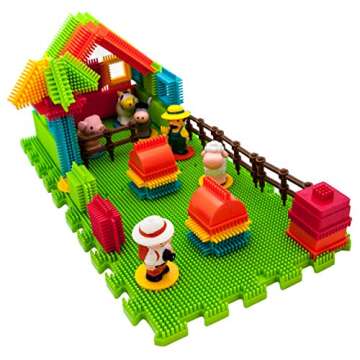 PicassoTiles PTB100 100pcs Hedgehog Shape 3D Building Blocks Tiles Farm Theme Set Learning Playset STEM Toy Set Educational Kit Child Branin Development Preschool Kindergarten Toy