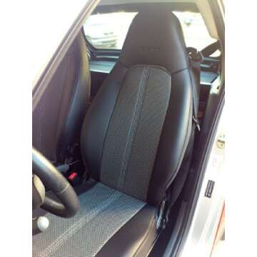 Car Seat Covers | Leatherette (Sides) & Two Tone Synthetic Fishnet (Insert) | Custom Made, Compatible with Smart Fortwo 2007-2014 (451) | Sponge/Foam Padding | Black Sides/Gray & Black Insert