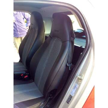 Car Seat Covers | Leatherette (Sides) & Two Tone Synthetic Fishnet (Insert) | Custom Made, Compatible with Smart Fortwo 2007-2014 (451) | Sponge/Foam Padding | Black Sides/Gray & Black Insert